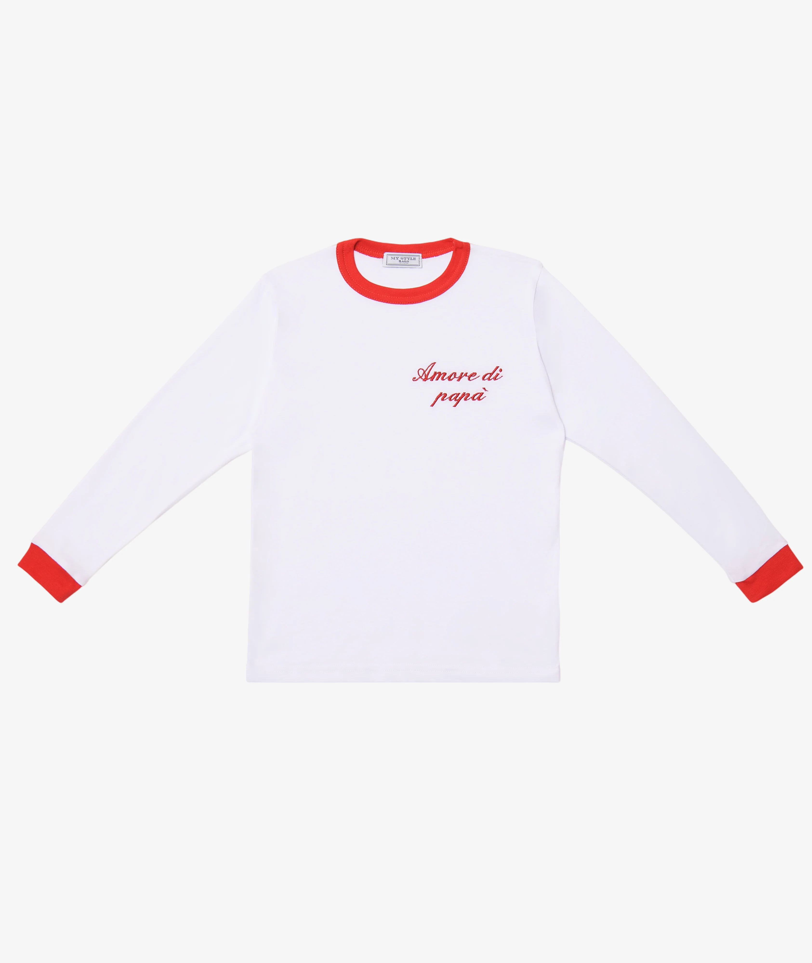 Long-Sleeve Kids’ T-Shirt – Red Trim - Image 3